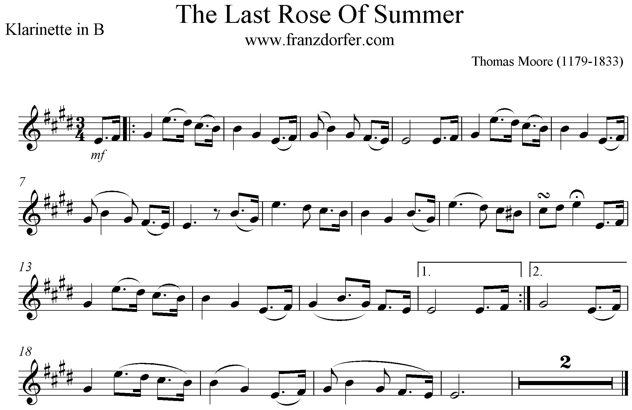 Noten The Last Rose Of Summer